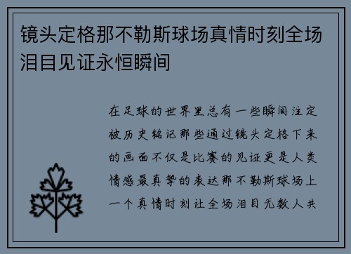 镜头定格那不勒斯球场真情时刻全场泪目见证永恒瞬间
