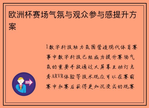欧洲杯赛场气氛与观众参与感提升方案