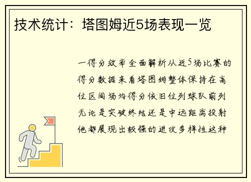 技术统计：塔图姆近5场表现一览
